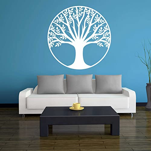 Wandtattoo - Baum des Lebens - 2 - Lebensbaum Weltenbaum - 120x120 cm - Weiss - Dekoration - Wandaufkleber - für Wohnzimmer Kinderzimmer Büro Schule Firma