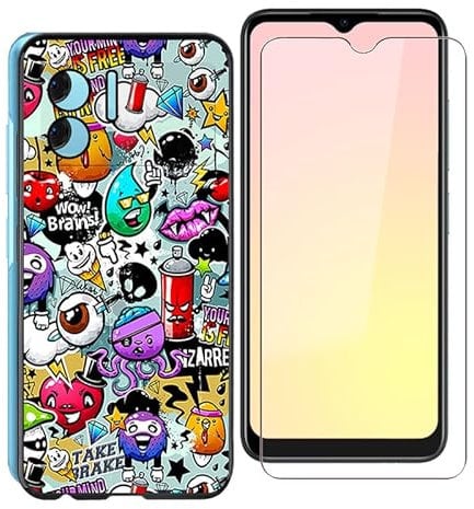 KJYF For Doogee X98 Pro Case and Screen Protector, Black Soft TPU Shockproof Cover + [1 PACK] HD Tempered Glass Protective Film For Doogee X98 Pro (6.52) - Graffiti