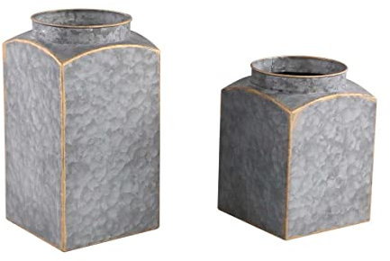 PTMD Arandi Pot de Fleur rectangulaire - 12 x 12 x 27 cm - Ensemble de 2 - Zinc - Gris