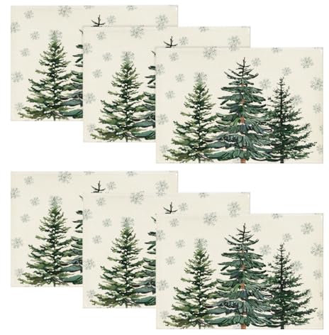 Artoid Mode Kiefern Schneeflocken Weihnachten Platzsets 6er Set, 30x45cm Urlaub Winter Bankett Tischsets Waschbar Platzdeckchen Küche Party Deko