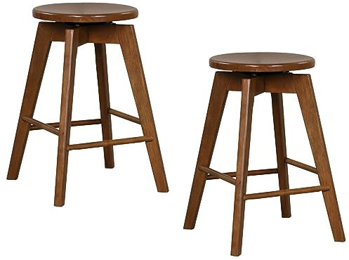 GiantexUK Bar Stools Set of 2/4, Rubber Wood Swivel Barstools with Footrests & Non-Slip Foot Pads, Round Backless Counter Breakfast Bar Chairs for Kitchen Dining Living Room Pub (2, Brown)