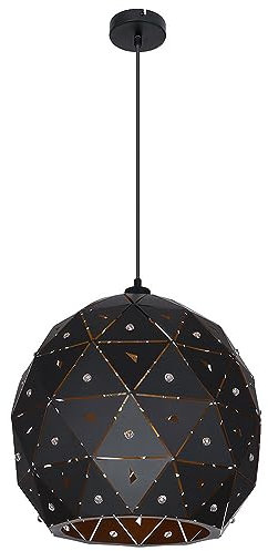 Globo Hängelampe Hängeleuchte Pendelleuchte Wohnzimmerlampe Esszimmerleuchte, K9 Kristalle schwarz Metall klar, E27, D 40 cm