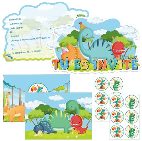 SHOWHEEL Einladungskarten Kindergeburtstag, Einladungskarten Geburtstag Mädchen, Einladungskarten Set, Einladungskarten Kindergeburtstag Mädchen Party, Themed Party Invitations (Dinosaur)