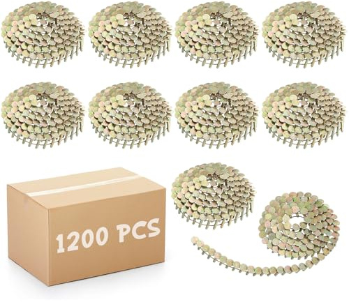 Sadnyy 1200 Count Coil Roofing Nails 3/4-1-1/4 in 15 Degree Coil Roofing Stainless Steel Siding Nails with Smooth Ring Shank for Roof Lathing Sheathing Material (3/4 inch x 0.12 inch)