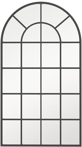 HOMCOM Modern Arched Wall Mirror, 110 x 62 cm Window Mirror for Living Room, Bedroom, Hallway, Black