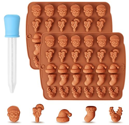 MplehDa Lot de 2 moules à chocolat de Noël en silicone, moule à chocolats de Noël, 30 cavités, moule en silicone de Noël pour muffins, décoration de gâteau, biscuits, gelée (B), CBY-022-BR