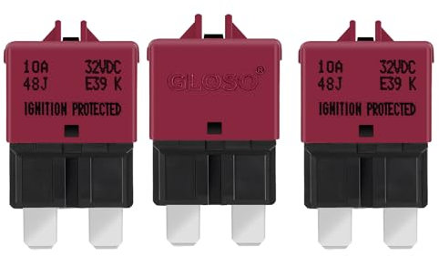 GLOSO flachsicherungen Autosicherungen Sicherungen für KFZ Auto Wohnmobil Boot Motorrad Manuelles Zurücksetzen 3 Stück 10A E39