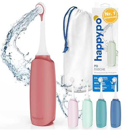 HappyPo – Po Dusche mit Aufbewahrungstasche – Optimiertes Design – Portable Bidet - sanft zur Haut – für Damen, Herren und Kinder – für Po und Intimbereich – sanft und sauber – Rot