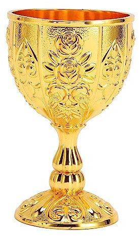 Metal Embossed Wine Cup Decoration Large Gifts Wineglass Goblet European Retro Vintage Metalware Ornament Enormous Presents Antique Steel Big Metallic Huge Floral Arranging (Gold)