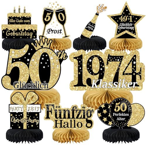 Voxisroma 50. Geburtstag Männer 9 STK Schwarze Goldene Bienenwabe Mittelstück Tischdeko Geburtstag,50 Deko,50 Party Deko Für Frauen,Mann,Geschenke (Deutsche)