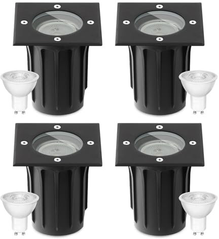 Goodia Bodenstrahler Außen Schwenkbar (Wechselbar) 3W IP67 Bodeneinbaustrahler Aussen, Led einbaustrahler 230v, Einbaustrahler Gu10 Mattierten Ersatzlinsen Bis zu 1000 kg Belastbar Warmweiß 230V