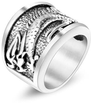 Skcess Edelstahl Männer Ring, Engagement Ring Silber Vintage Drache Breit 17,6 Mm Ringe für Herren Männer Größe 65 (20.7)