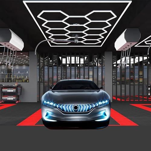 LED-Lichter, 14 sechseckige Garagenleuchten, 6500 K, kabellose Verbindungen, energiesparend für Werkstatt, Wartungsstation, Autowäsche