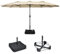 KOMFOTTEU Sombrilla Doble 451,5x264cm, Sombrilla de Jardín con Manivela y Base, Parasol Grande Rectangular con Altura 243 cm, Sombrilla con Protección UV para Patio, Terraza, Piscina (Beige)