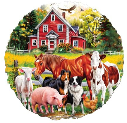 Jigfoxy Holzpuzzle Erwachsene, Bauernhof Holz Puzzle Erwachsen, Wooden Puzzle Holz Puzzle Erwachsen Und Kinder, Einzigartiges Lernspielzeug in Tierform für Freunde der Familie L-34 * 34cm-290pcs