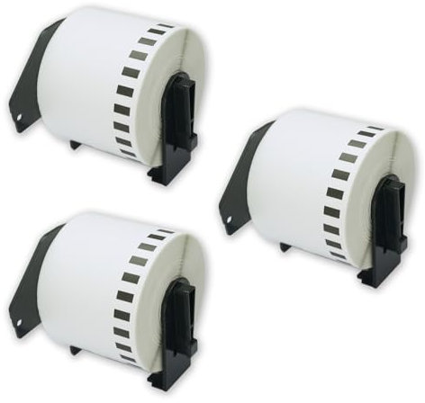 BETCKEY - 3 Rollen DK-22205 Etiketten, 62mm x 30.48m, Schwarz auf Weiß, 3 Endlosetiketten (Papier) für Brother QL Etikettendrucker