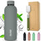 KxTEN Edelstahl Trinkflasche 750ml mit Flaschenbürste | Gummiisoliert | auslaufsichere Thermosflasche | Kohlensäure geeignet | isolierte Wasserflasche für Sport, Büro & Freizeit (Grau, 750ml)