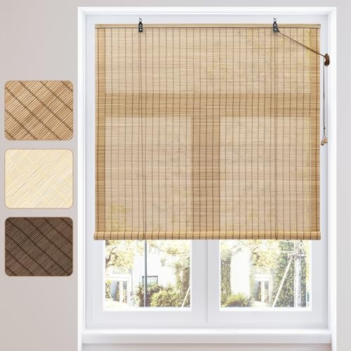 WOLTU Bambusrollo Sonnenschutz Sichtschutz Bambus Jalousie Raffrollo Seitenzugrollo Lichtfilter Belüftung Rollo für Fenster Tür Terrasse Balkon Garten, 60x220 cm, Braun
