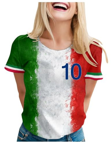 T-Shirt da Donna a Maniche Corte con Stampa Italiana 2024 Maglietta Italia Maglia Personalizzata, T-Shirt a Maniche Corte con Numero del Giocatore a Tema Coppa dei Campioni Italia