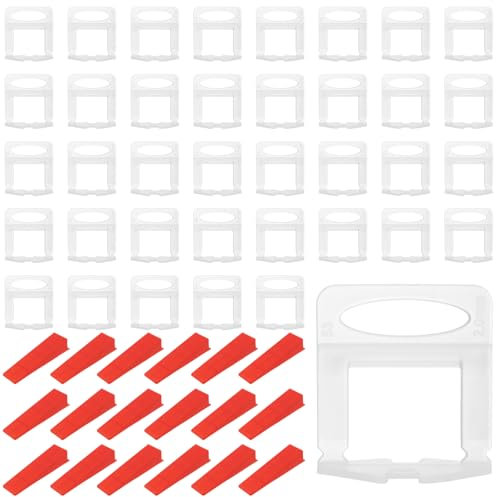 ZEONHEI 800PCS 2mm Tile Leveling System, 700 PCS Reusable Tile Spacers Positioning Leveling, 100 PCS Red Tile Wedges Practical Regulator Tile Tool for Wall Floor Tile Laying