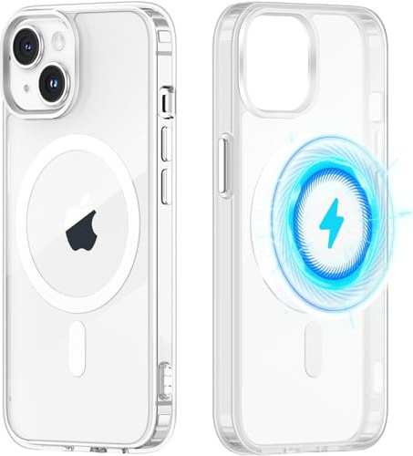 Yoedge Clear Magnetic Case for iPhone 14 Plus with Built-in Magnets Compatible with MagSafe Charging 6.7 inch,Slim PC + TPU Silicone Protective Shockproof Bumper Cover, Transparent for iPhone 14 Plus