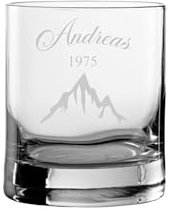 Der-Porzellan-Laden Whiskyglas mit Gravur, 320 ml, Whisky Glas personalisiert mit Name und Berg, spülmaschinenfest