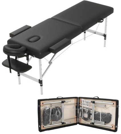 HENGJIANYI Massage Table,Portable 2Section Foldable Aluminum Lash Bed,Black