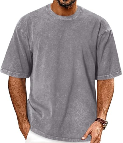 florynova Mens Oversized T Shirt Short Sleeve Crew Neck Summer Tops | acid wash vintage style, soft and breathable cotton, relaxed loose fit cut, fashion streetwear, basic tees for daily wear