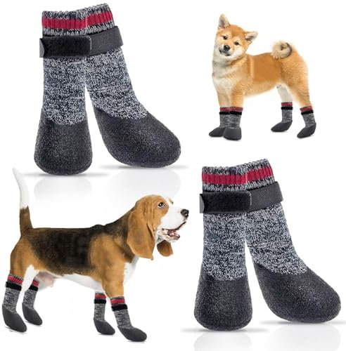 NVGVUP 2 Paar Hundeschuhe Pfotenschutz Outdoor, Pfotenschutz Hund Verletzung, Rutsch Hundesocken Leckschutz mit Verstellbaren Riemen, Grau wasserdichte Hunde Schuhe, für Drinnen Draußen (XXL)