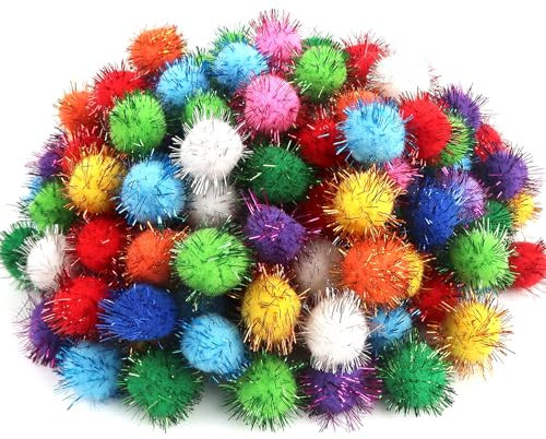 TOAOB 200 Stück Pompons zum Basteln Glitzer 15 mm Mini Bunte Pompom Flauschigen Plüsch set Bälle Kunst Bommel für Dekorieren Verzieren Nähen DIY Lustige Kreativen Handwerk