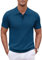 COOFANDY Mens Polo Shirt Casual Short Sleeve Knitted Golf Shirt Basic Summer Poloshirts Solid Color Denim Blue M