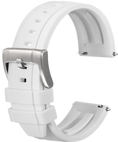 Anbeer Premium Silikon Uhrenarmbänder, 20mm Quick Release Gummi Uhrenarmbänder für Männer und Frauen, weiß mit silberner Schnalle