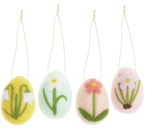 Aufhänger Filz-Osterei Blumendesign, 4 Stück, 6 x 4cm