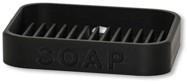 Modern Soap Dish, Bathroom Sink Holder with Drainage, 10.5 x 7 x 2 cm (Matte Black)