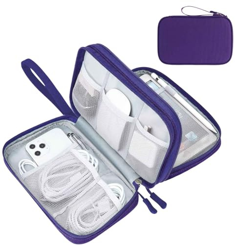 FYY Electronic Organizer, Large Travel Cable Organizer Bag Pouch Electronic Accessories Carry Case Portable Waterproof Double Layers All-in-One Storage Bag for Cable, Cord, Charger, Purple