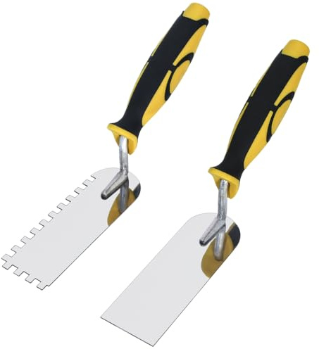 Concrete Tile Tools Set Stainless Steel Flat Plus Square-Notched Margin Trowel (Notch Size: 1/4, Overall Size 6 x 2) Stucco Cement Kit Masonry Construction Hand Tool