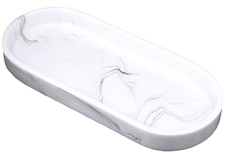 SMASOLO Marble Texture Resin Bathroom Tray Slip Storage Organizer for Bathtub and Vanity Space Saving Grey Hotel Tray with Classic Elegant Design