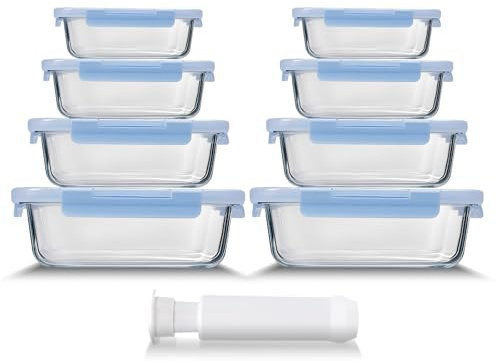 pantrytine Boite Alimentaire Verre Lot de 8 - Boite en Verre avec Couvercle Alimentaire - Lunch Box Verre - Micro-ondes Four Congélateur