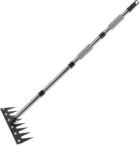 FmtwPhn Schwerer Unkrautstecher 6/8 Zinken Mit Teleskopstiel – Robustes Gartenwerkzeug Zum Entfernen Von Unkraut, Auflockern des Bodens & Reinigen