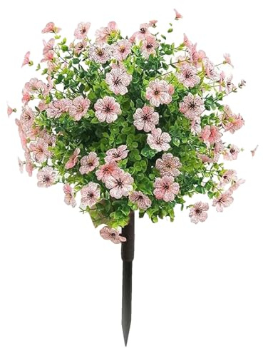 Lnhgh Arbustos artificiales exteriores – Falsos arbustos al aire libre resistentes a los rayos UV – Flores púrpuras realistas en tutor decoración de jardín colorida resistente a los rayos UV para