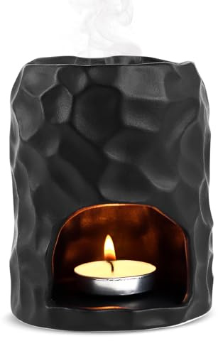 Duftlampe für Ätherische öle Duftlampe Teelicht, Keramik Duftlicht Lampe für Duftöl und Duftwachs, Stövchen für ätherische Öle (Grau) (Matt Schwarz)