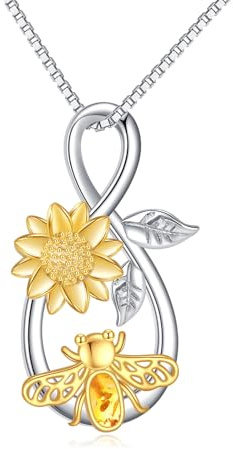 YAFEINI Bienenkette 925 Sterling Silber Unendlichkeit Liebe Anhänger Halskette mit Rose Blume Schmuck Geschenke für Damen