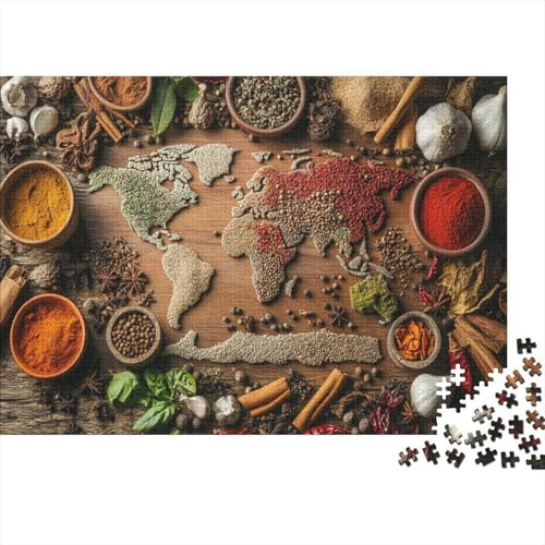 1000 Pieces Spice World Map Jigsaw for Adults Thick Paper Educational Herbs Map Puzzle Brain Training Wall Art 52x38cm/1000pcs