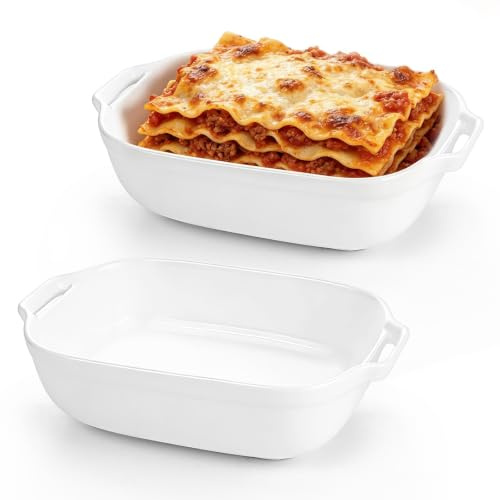 Ceramic Baking Dishes with Handle, 2 PACK 500ml Lasagne Dish, Oven Dish | Rectangular Serving Dishes for Casserole, Pasta, Pies, Salad, Vegetable, Roasted Chicken Wing, Dishwasher Safe&Microwave Safe