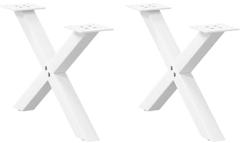 Hothingwell Pieds de Table Basse métal Blanc Design X, 2 pièces, Acier thermolaqué Robuste avec niveleurs réglables, Support Stable pour Plateau Lourd, Montage Facile avec vis fournies