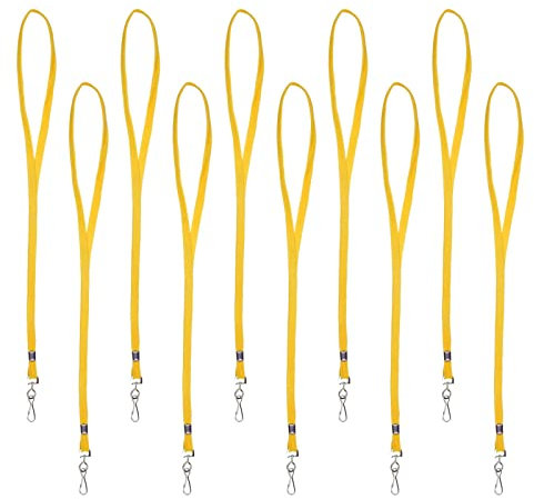 Karteo Schlüsselband gelb [10 Stück] Band 10 mm Lanyard mit Metalldrehhaken für Kartenhüllen Ausweishüllen als Ausweishalter