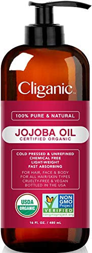Cliganic Jojobaöl bio 100% rein, 480ml | Jojobaöl bio 100% kaltgepresst | Unraffiniertes hexanfreies Öl für Haare und Gesicht