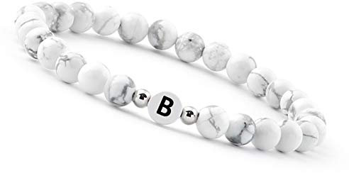 GD GOOD.designs Pärchen Armband mit Buchstaben B I Partnerarmband aus Howlith Perlen (Buchstabe B) - Valentinstag - Geschenk für Sie und Ihn