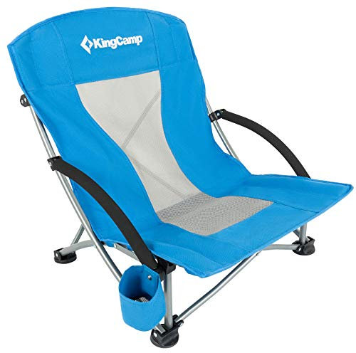 KingCamp Chaise de Plage Pliante avec Porte-Gobelet, Chaise de Camping Léger Portable Dossier en Maille Charge 136kg Fauteuil d'Extérieur pour Randonnée Pique-Nique Pêche Plage Jardin Festivals
