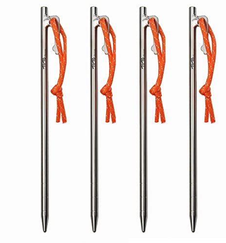 TiTo Titanium Lot de 6 Piquets de Tente,Piquets de Tente Robustes avec Corde Réfléchissante Et Sac de Rangement pour Camping Plage Extérieur et Sable Randonnée(4pcs*200 * 7mm)